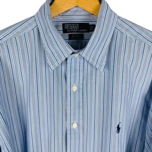 Polo Ralph Lauren Andrew Striped Button Down Shirt Mens 17.5 X 35 36 Blue Pony